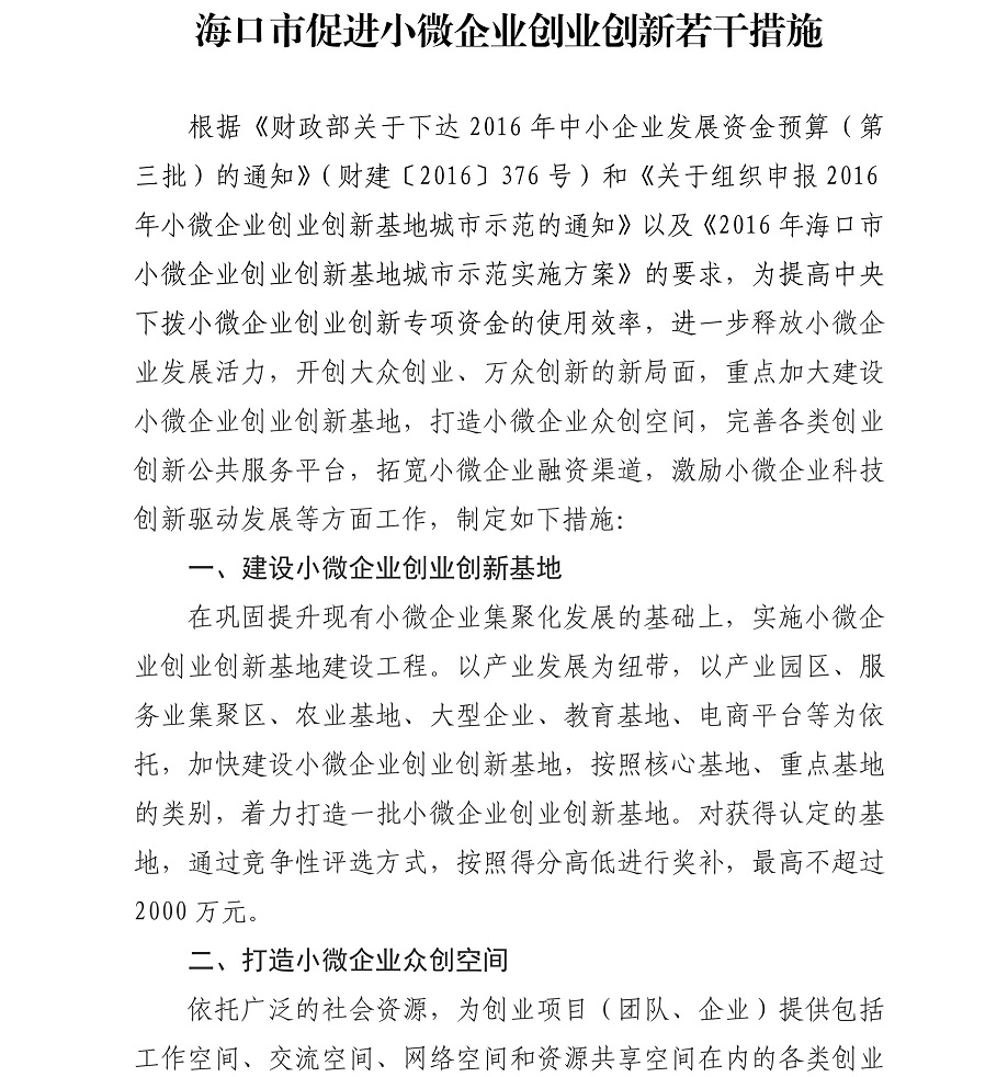 《海口市促进小微企业创业创新若干措施》海科工信字〔2017〕196号_03.jpg
