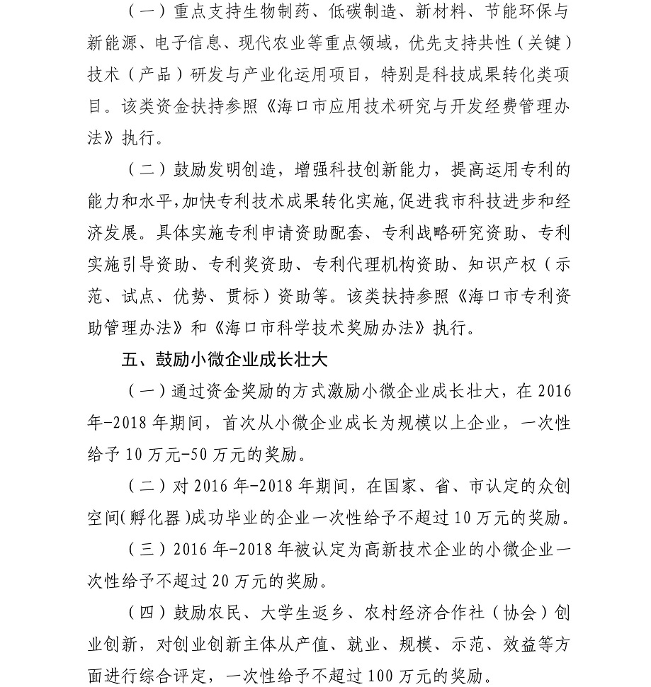 《海口市促进小微企业创业创新若干措施》海科工信字〔2017〕196号_05.jpg